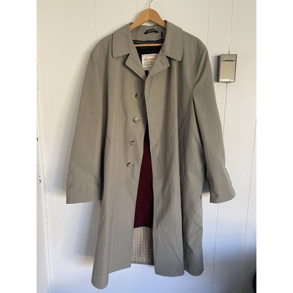Vintage London Fog Trench Coat Mens 42 R Warm Removable Lining Beige